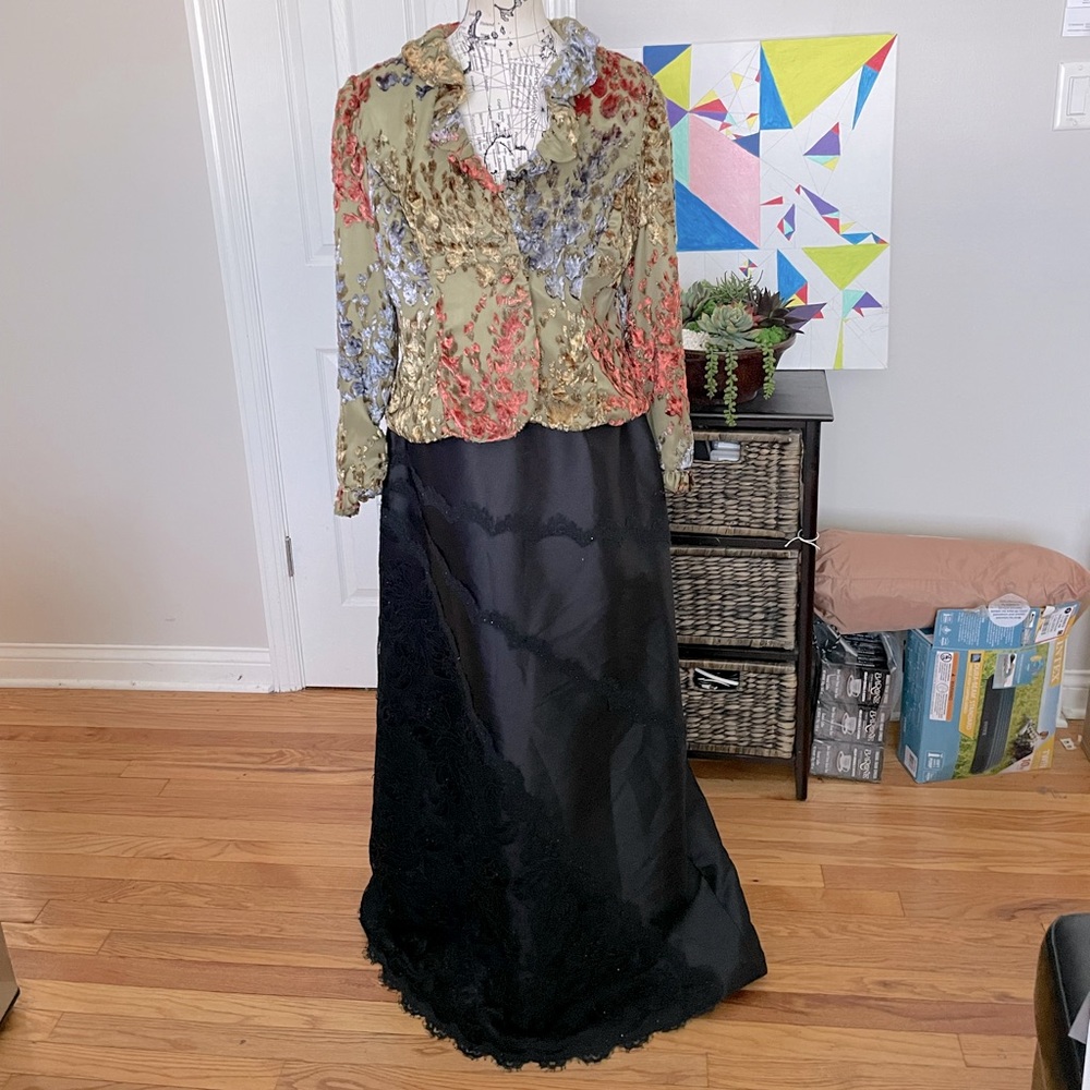 Vintage Embellish Lace Bead A-Line High Low Goth Formal Evening Prom skirt L